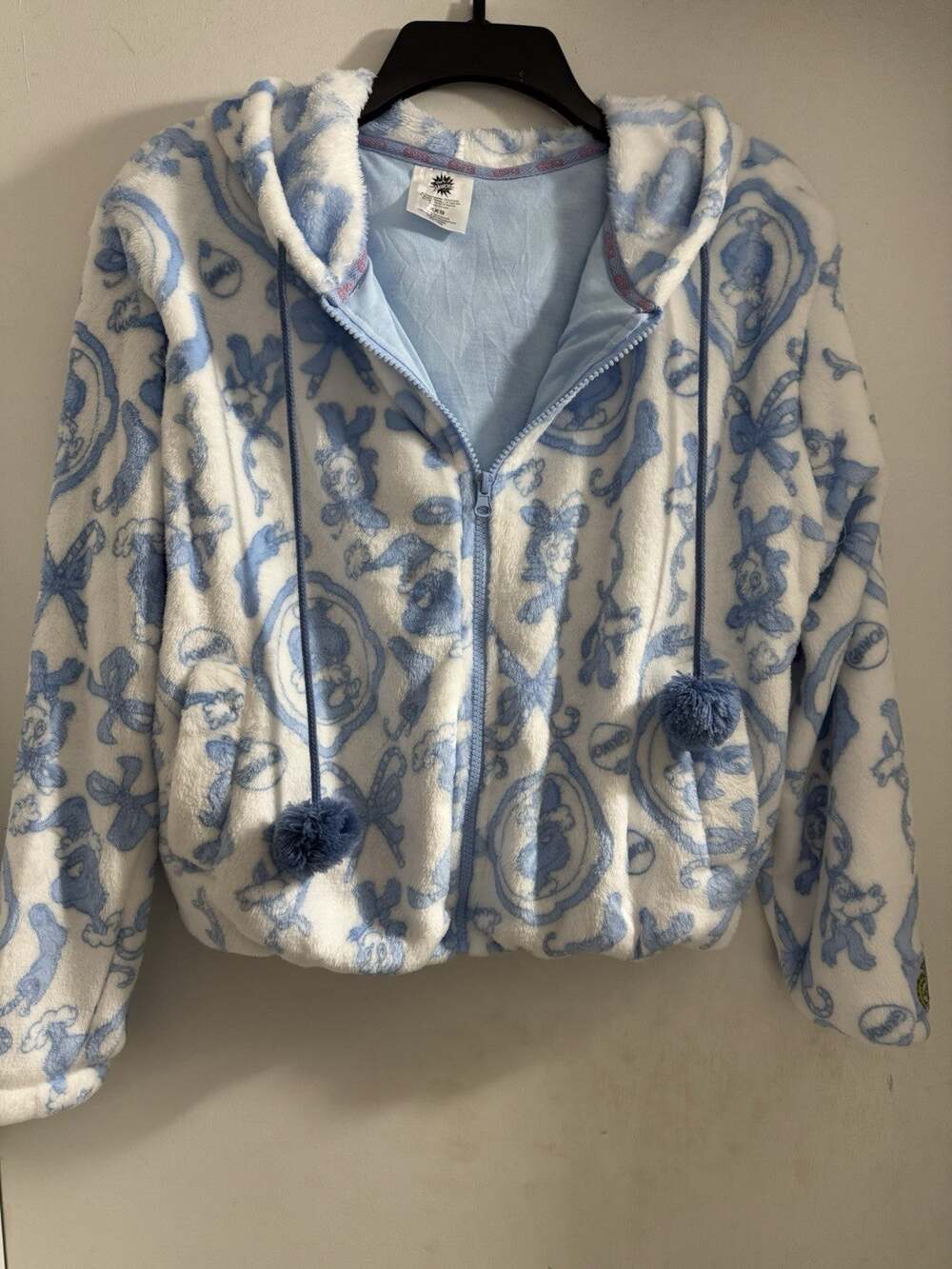 The Grinch Women’s XXS Blue Plush Fleece Zip Hoodie Cropped Hooded Jacket Lined